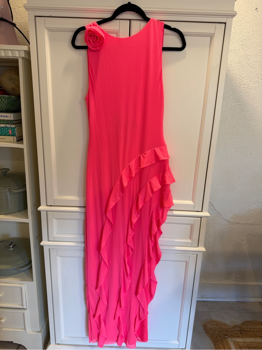 AFRM Bright Pink One-Shoulder Ruffle Dress